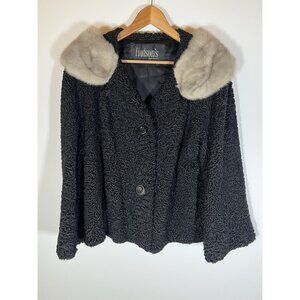 Vintage 60s Hudson's Detroit Persian curly lamb short coat fur collar XL glam